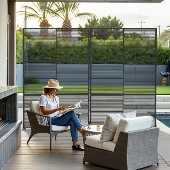 Wooakway 72"H &times; 47"W Black Woven Metal Room Divider Privacy Screen with Trellis and Arbors for Garden Patio image {1}