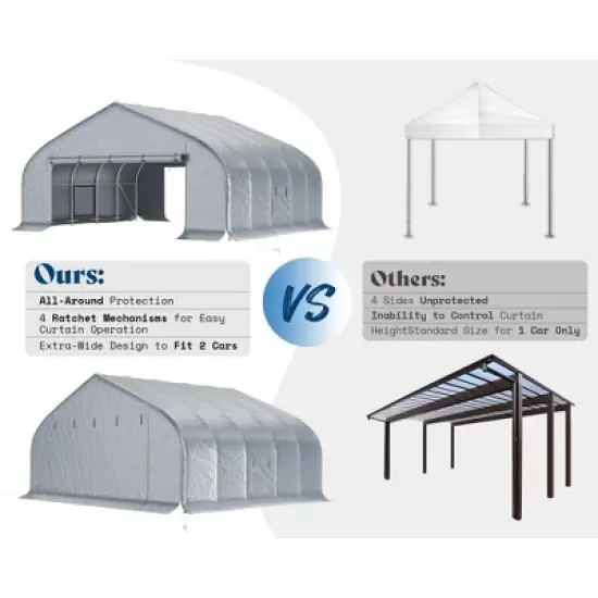 AMERLIFE 22.5 x 20 FT Heavy Duty Anti-Snow Galvanized Carport with Roll-Up Doors, Silver Gray image {3}