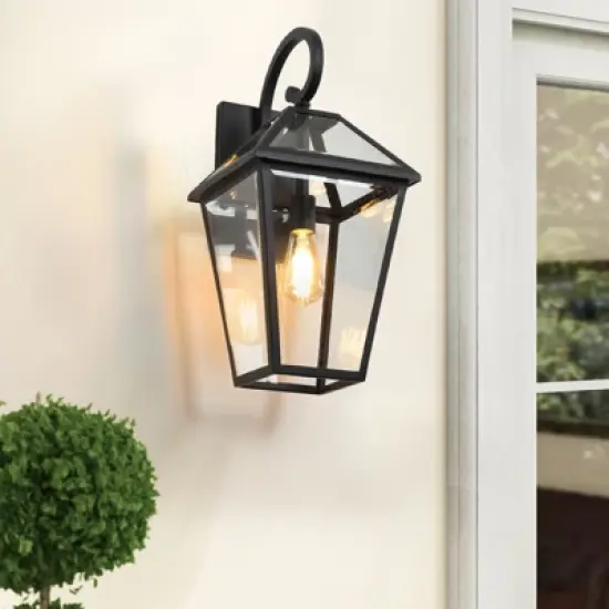 soscooter 21"-2-Pack Outdoor Wall Lantern Light &uml;C Modern Black Metal & Clear Glass Sconce for Porch, Patio, and Garden Lighting (Bulb Not Included) image {1}