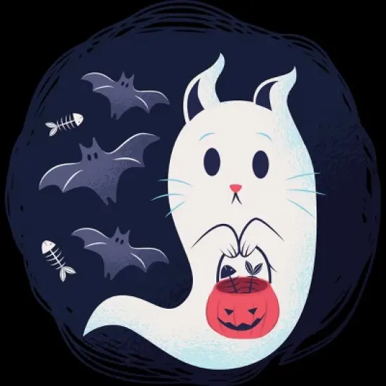 Junior's Design By Humans halloween ghost cat By ArtStyleAlice T-Shirt image {1}
