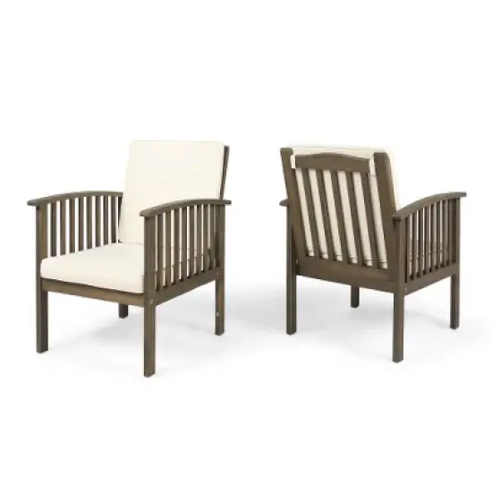FIONECA Patio Acacia Wood Outdoor Furniture Set &uml;C 2 Club Chairs with Cream Cushions & Foldable End Table, Garden Patio Deck (Grey Finish) image {8}