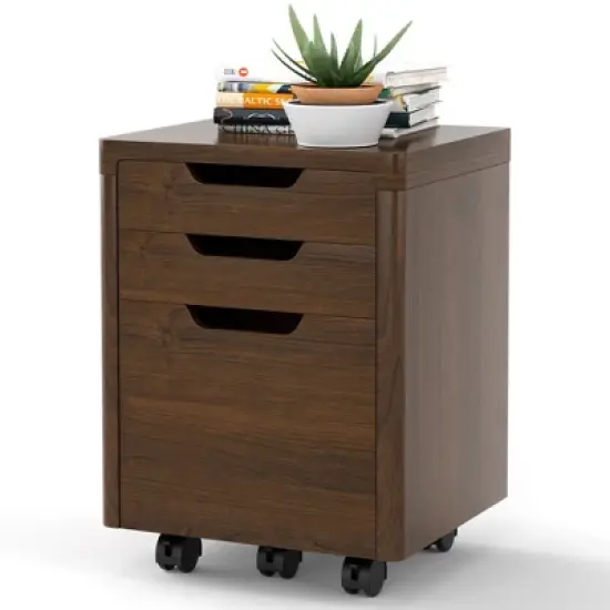 Costway 3 Drawer Rolling File Cabinet w/ Wheels Vertical Printer Stand Walnut image {9}