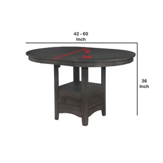 Round Counter Height Table with Pedestal Base and Extendable Dining Table Gray - Benzara image {4}
