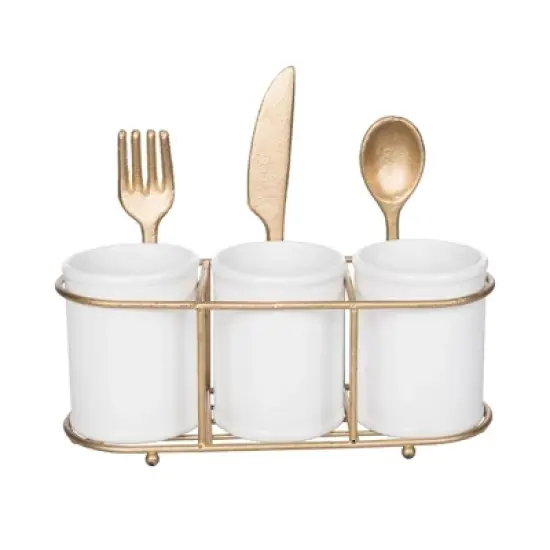 Transpac Ceramic and Iron Gold Utensil Holder Stylish Home Decor for Spring Kitchen Storage and Organization image {1}
