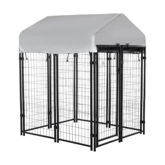 Pawhut Large Outdoor Dog Kennel Steel Fence with UV-Resistant Oxford Cloth Roof & Secure Lock image {3}