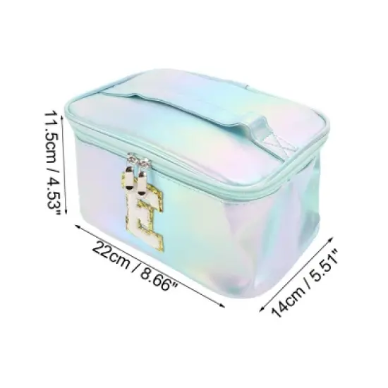Unique Bargains Women's Square Letter E Makeup Bag Blue 1 Pc image {2}