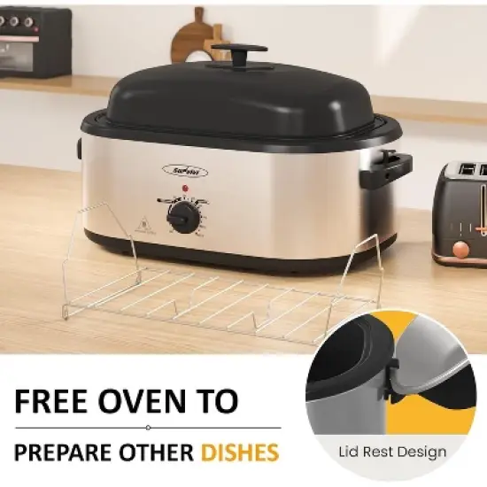 Heynemo Electric Roaster Oven, 24 QT Roaster with 3 Compartments and Self-Basting Lid, Turkey Roaster Oven with Removable Pan & Rack image {2}