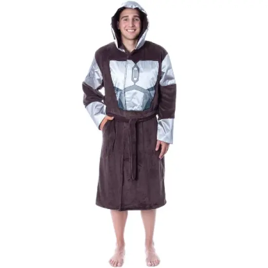 Star Wars Adult The Mandalorian Costume Fleece Robe Bathrobe For Men Women Brown image {5}