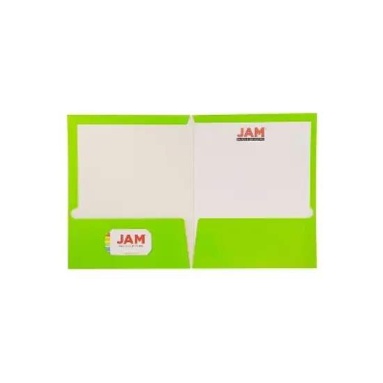 JAM Paper Laminated Two-Pocket Glossy Presentation Folders Lime Green 385GLID image {2}