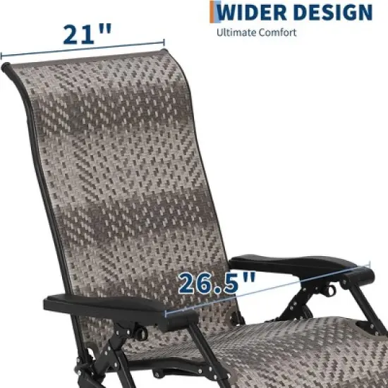 GustoWave Foldable Rattan Reclining Lounge Chair with Wide Armrests and Locking System, Perfect for Poolside, Backyard, Garden, or Balcony image {3}