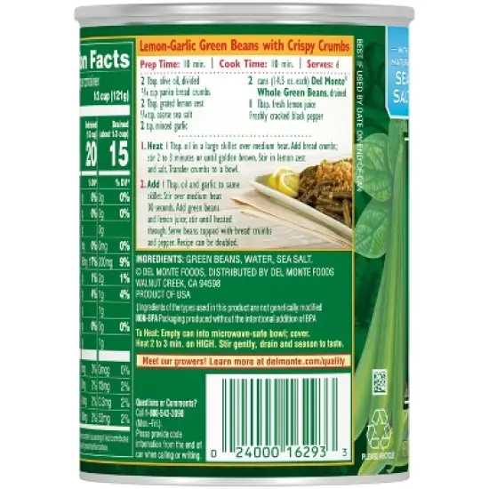 Del Monte Whole Green Beans - 14.5oz image {3}