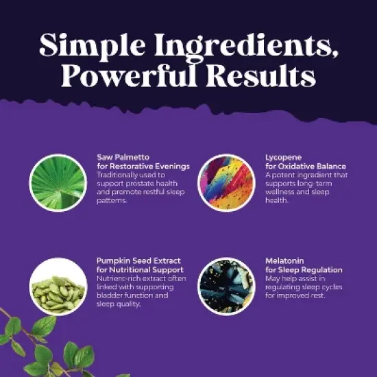 Saw Palmetto PM Capsules, Reduce Night Urination Frequency and Overactive Bladder with Lycopene Pumpkin Seed and Melatonin, Nature's Craft, 100ct image {3}