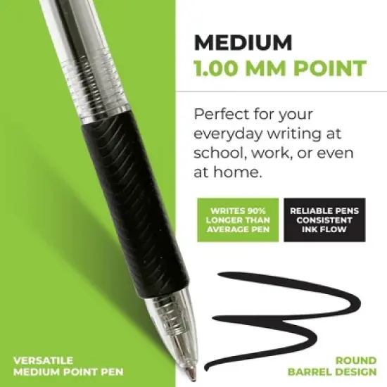 Simply Genius 200-Pack Retractable Black Pens for Schools, Notebooks, Smooth Writing Ball Point Pens with Comfort Grip, Black Ink image {3}