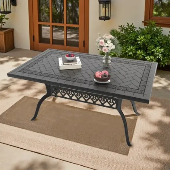 59.06&rdquo;L 35.43&rdquo; W Cast Aluminum Patio Dining Rectangle Table image {1}