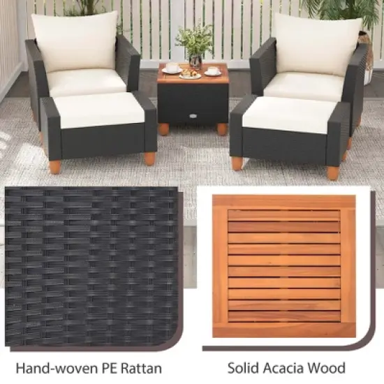 Costway 5 PCS Patio Furniture Set with Storage Table Ottomans Soft Pillows & Cushions image {5}