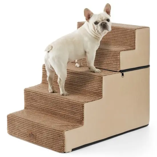 5-Tier Widened Support Pet Stairs, Non-Slip Foldable Dog Steps for Bed & Couch with Removable Cover image {13}