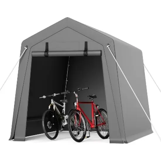Portable Carport Storage Shed with Roll-up Zipper Door, Heavy Duty Waterproof Tarp, Storage for Motorcycle, Bike, Garden Tools, Gray image {7}