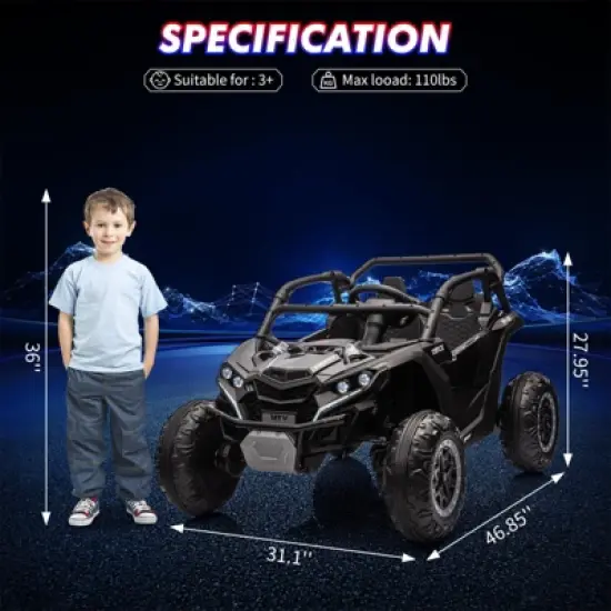 Ride on Car for Kids, 24V 2 Seater Powered Electric Off-Road UTV Toy,4WD Electric Vehicle with Remote Control,LED3 Speeds,Horn, Music image {3}