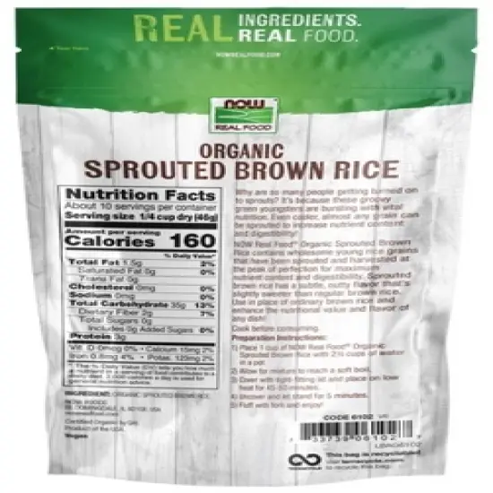 Now Foods Organic Sprouted Brown Rice 16 fl oz Bag image {1}