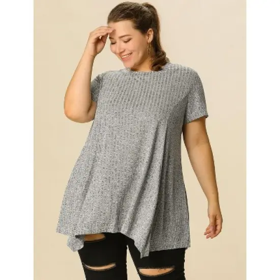 Agnes Orinda Women's Plus Size Ribbed Asymmetrical Hem Summer Casual Peasant Top image {1}