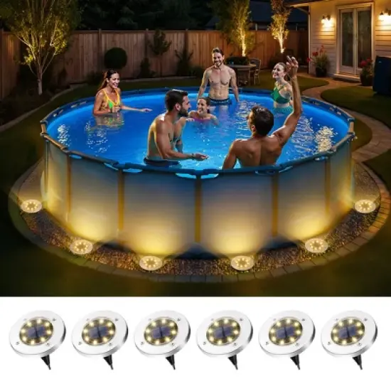 Warm White 8 LED Solar Outdoor Waterproof In-Ground Path Lights for Pathway, Yard, Lawn, Patio and Walkway image {8}