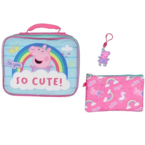Peppa Pig Backpack Kids School Travel Backpack Set With Lunch Box, Drawstring Bag, Pencil Case, and Rubber Molded Keychain Multicoloured image {4}