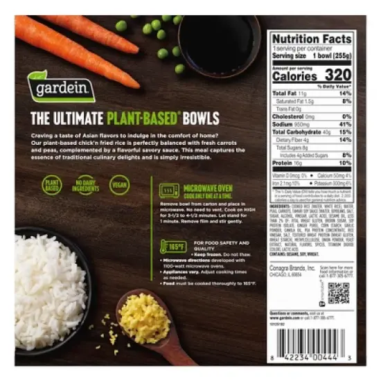 Gardein Ultimate Frozen Vegan Chick'n Fried Rice Bowl - 9oz image {3}