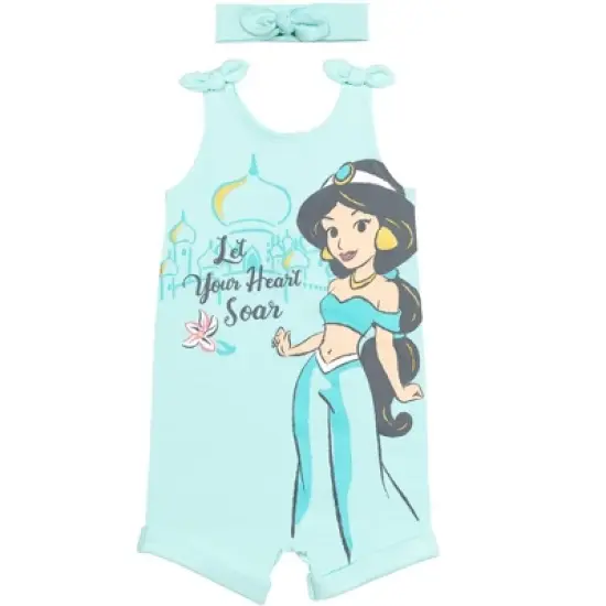 Disney Princess Rapunzel Ariel Belle Jasmine Aurora Baby Girls Snap Romper and Headband Newborn to Toddler image {10}