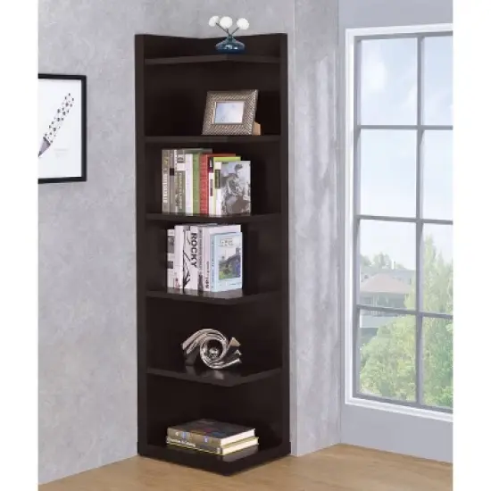 71" Modern 6 Shelf Corner Bookcase Cappuccino - Coaster image {1}