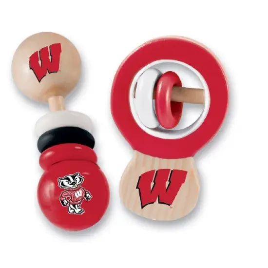 Baby Fanatic Wood Rattle 2 Pack - NCAA Wisconsin Badgers Baby Toy Set image {1}