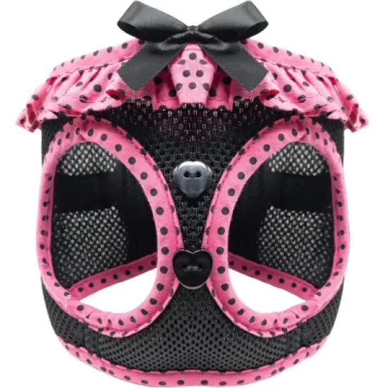 Doggie Design American River Choke Free Dog Polka Dot Ruffle Harness-Hot Pink and Black image {4}