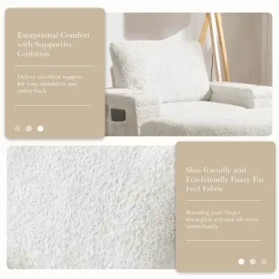 Whisen Oversized Faux Rabbit Fur Chaise Lounge with Storage Ottoman and Armrests, Upholstered Sleeper Sofa Bed with Cup Holders image {5}