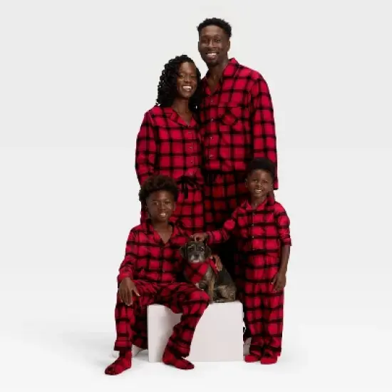 Women's Plaid Flannel Long Sleeve Shirt and Pants Holiday Matching Family Pajama Set - Wondershop&trade; Red/Black image {3}