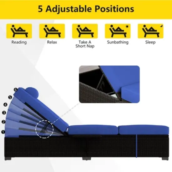 Outdoor Patio Chaise Lounge Chairs Set of 2, PE Wicker Pool Recliners with Adjustable Backrest, Storage Shelf and Cushions image {1}