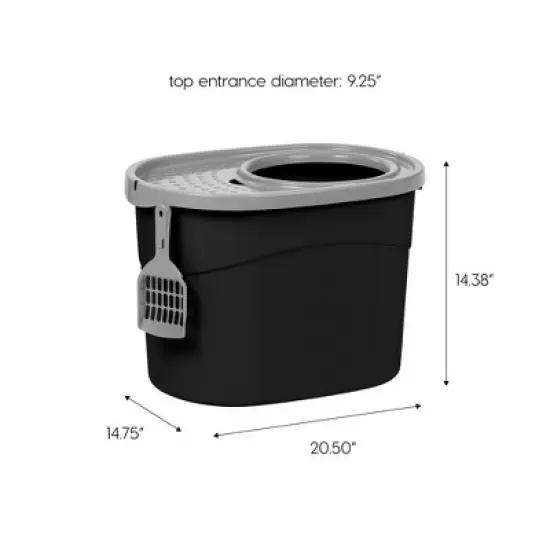 IRIS USA Top Entry Cat Litter Box with Litter Catching Lid, Privacy Walls and Scoop, Cat Pan image {5}