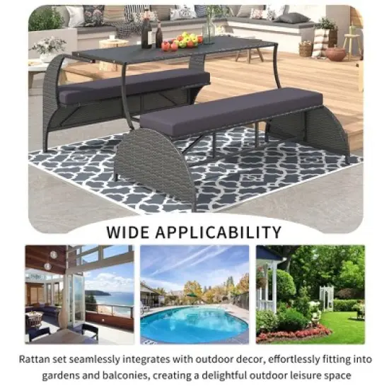 Angel Sar Outdoor Loveseat, 57.1" Patio Loveseat, Wicker Patio Furniture with Grey Cushion image {4}