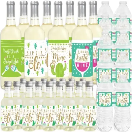 Big Dot of Happiness Final Fiesta - Mini Wine, Wine, & Water Bottle Labels - Last Fiesta Bachelorette Party Decorations - Beverage Bar Kit - 34 Pieces image {1}