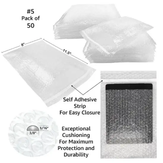 UOFFICE 150 Bubble Out Bags 8" x 11.5" Self-Seal Envelopes image {8}