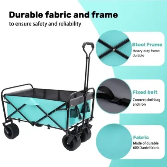 CAVINAS 440lbs Heavy-Duty Folding Wagon Cart,Premium Wagon with Strapping System & Waterproof Liners,Shopping Cart for Camping,Sports image {3}