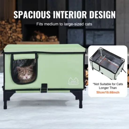 VEVOR Elevated Heated Cat House, Cuboid Kitty Shelter with Adjustable Temperature and Timer, 900D Oxford Cloth Foldable Cat Shelter , Green (Middle) image {6}