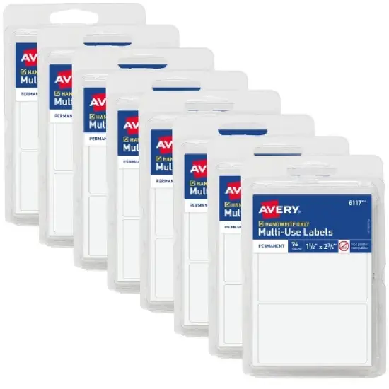 Avery Multi-Use Permanent Labels, 1.5" x 2.75", White, Non-Printable, 8 Packs, 608 Blank Labels Total (21924) image {4}
