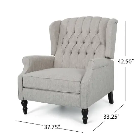 Apaloosa Oversized Wingback Press-Back Recliner Light Gray - Christopher Knight Home: Tufted, Nailhead Trim, Wood Legs image {5}