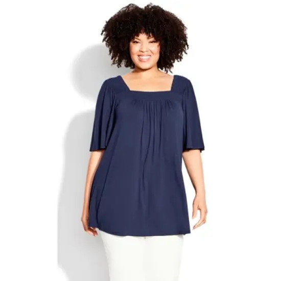 Women's Plus Size Smock Square Neck Top - navy | EVANS image {4}