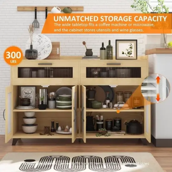 Jojoka 47inch Rustic Sideboard Buffet with Drawers & Doors, Media Console Table with Charging Station and LED Light image {4}