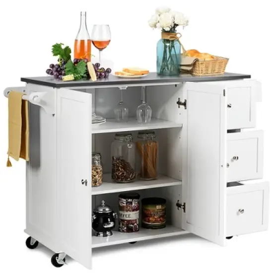 Costway Kitchen Island 2-Door Storage Cabinet Stainless Steel Top w/ Drawers image {1}