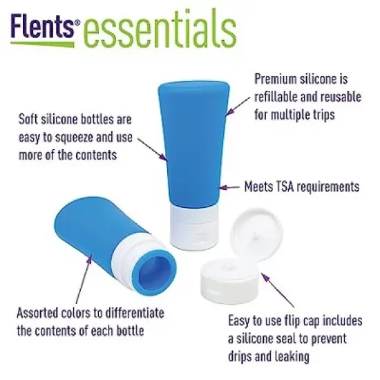 Flents Travel Bottles with Spray and Disc Caps, Perfect for Hair Products or Lotion, TSA Approved, Durable and Refillable, 3 fl oz (6 Pack) image {2}