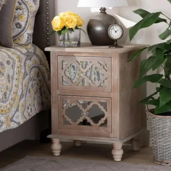 Celia Wood and Mirror 2 Drawer Quatrefoil Nightstand Natural - Baxton Studio image {6}