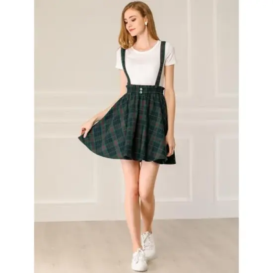 Allegra K Women's Plaid Pleated Mini Tartan Overall Skater Suspender Skirt image {3}