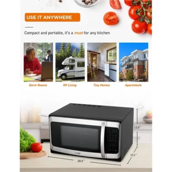 COMMERCIAL CHEF 1.1 Cu Ft Microwave with 10 Power Levels, Push Button Door Lock, Turntable and Digital Controls, Stainless Steel image {6}