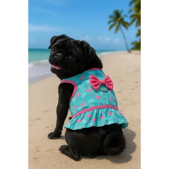 Parisian Pet 'Breathable Flamingo Pet Dress with Built-in Harness' for Dogs & Cats &ndash; Pink and Aqua image {2}
